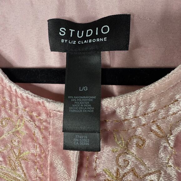 Liz Claiborne Pink Velvet‎ Tunic Top L Boho Fairycore Whimsy Glam Embroidered - Picture 7 of 10